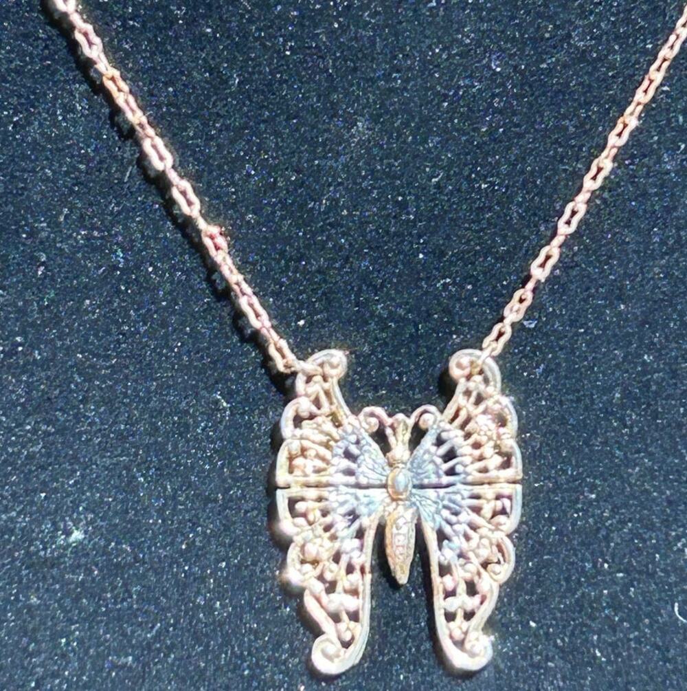 Delicate 1928 Brand Vintage Gold Toned Metal Intricate Butterfly Necklace